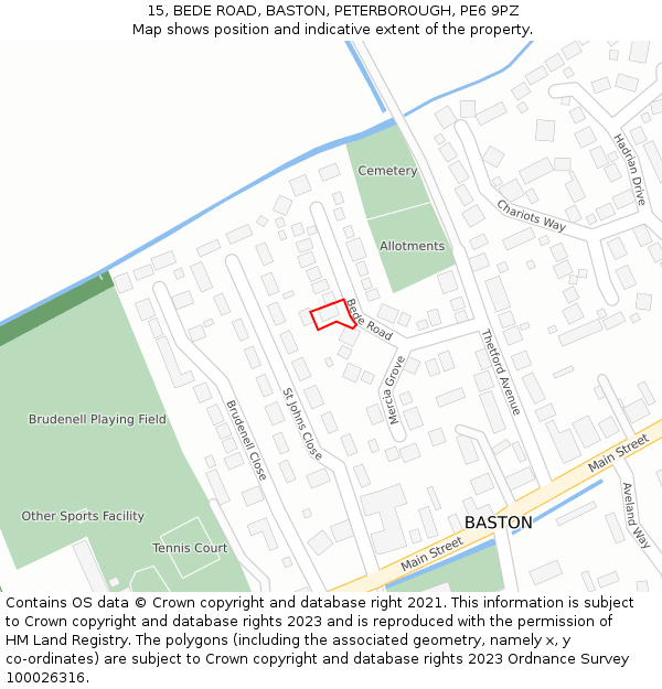 15, BEDE ROAD, BASTON, PETERBOROUGH, PE6 9PZ: Location map and indicative extent of plot