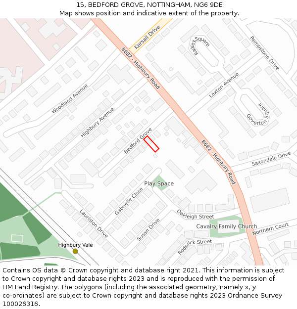 15, BEDFORD GROVE, NOTTINGHAM, NG6 9DE: Location map and indicative extent of plot
