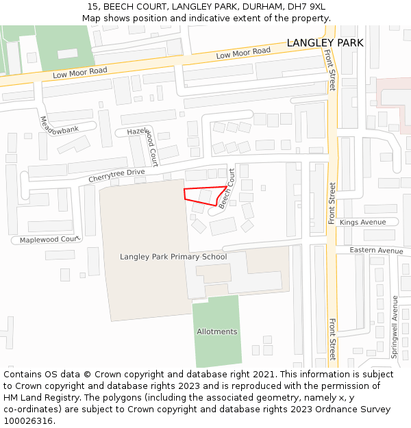 15, BEECH COURT, LANGLEY PARK, DURHAM, DH7 9XL: Location map and indicative extent of plot