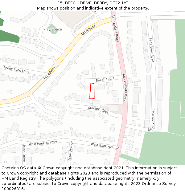 15, BEECH DRIVE, DERBY, DE22 1AT: Location map and indicative extent of plot