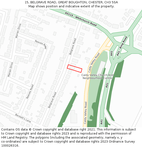 15, BELGRAVE ROAD, GREAT BOUGHTON, CHESTER, CH3 5SA: Location map and indicative extent of plot