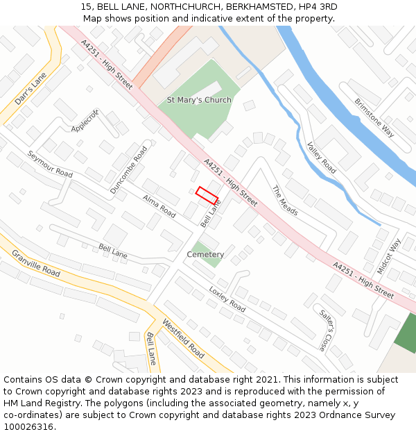15, BELL LANE, NORTHCHURCH, BERKHAMSTED, HP4 3RD: Location map and indicative extent of plot