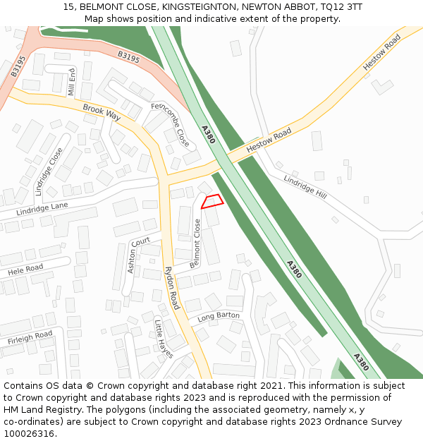 15, BELMONT CLOSE, KINGSTEIGNTON, NEWTON ABBOT, TQ12 3TT: Location map and indicative extent of plot