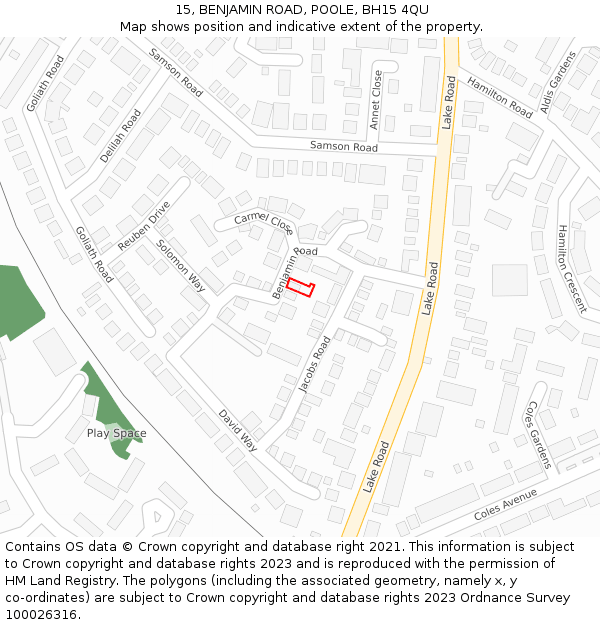 15, BENJAMIN ROAD, POOLE, BH15 4QU: Location map and indicative extent of plot