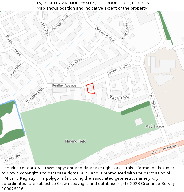 15, BENTLEY AVENUE, YAXLEY, PETERBOROUGH, PE7 3ZS: Location map and indicative extent of plot