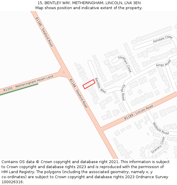 15, BENTLEY WAY, METHERINGHAM, LINCOLN, LN4 3EN: Location map and indicative extent of plot