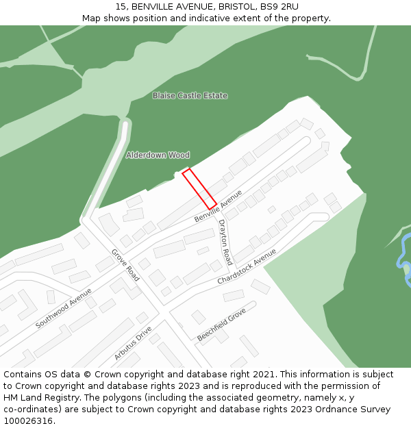 15, BENVILLE AVENUE, BRISTOL, BS9 2RU: Location map and indicative extent of plot