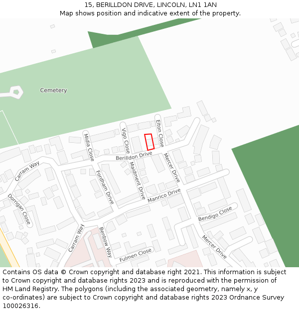 15, BERILLDON DRIVE, LINCOLN, LN1 1AN: Location map and indicative extent of plot