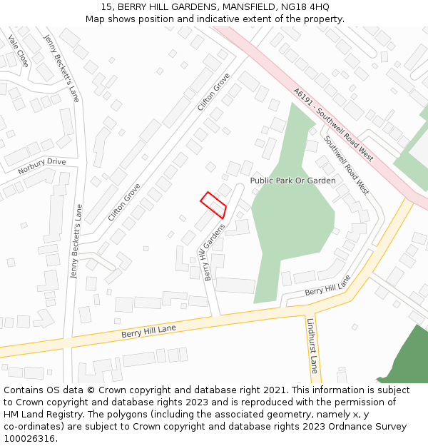 15, BERRY HILL GARDENS, MANSFIELD, NG18 4HQ: Location map and indicative extent of plot
