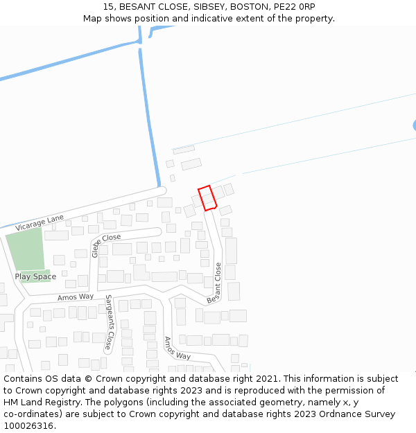 15, BESANT CLOSE, SIBSEY, BOSTON, PE22 0RP: Location map and indicative extent of plot