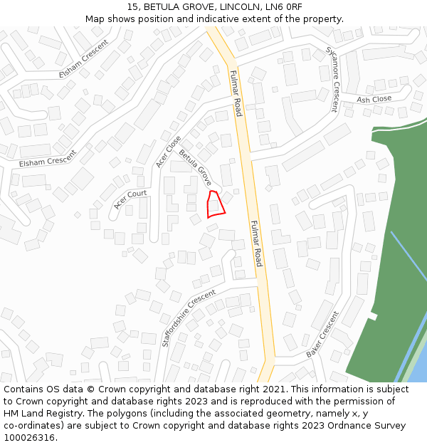 15, BETULA GROVE, LINCOLN, LN6 0RF: Location map and indicative extent of plot