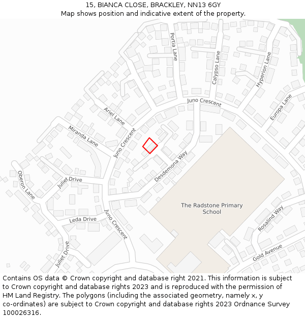 15, BIANCA CLOSE, BRACKLEY, NN13 6GY: Location map and indicative extent of plot