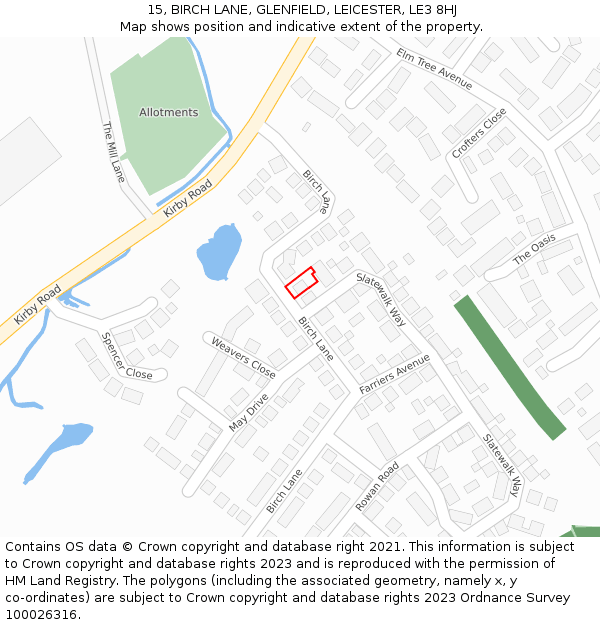 15, BIRCH LANE, GLENFIELD, LEICESTER, LE3 8HJ: Location map and indicative extent of plot