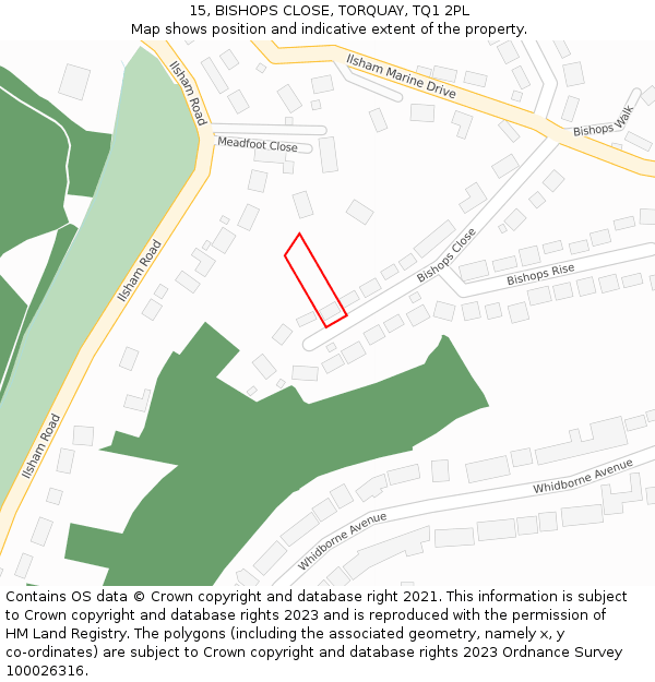 15, BISHOPS CLOSE, TORQUAY, TQ1 2PL: Location map and indicative extent of plot