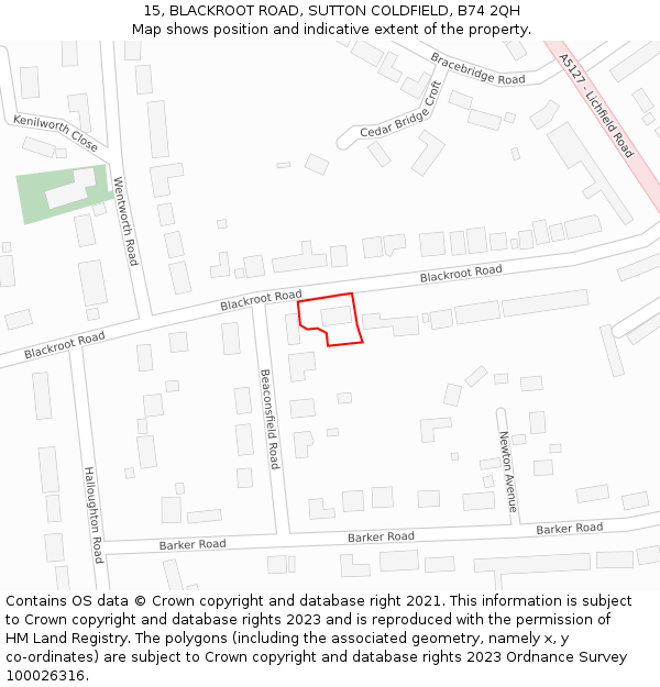 15, BLACKROOT ROAD, SUTTON COLDFIELD, B74 2QH: Location map and indicative extent of plot