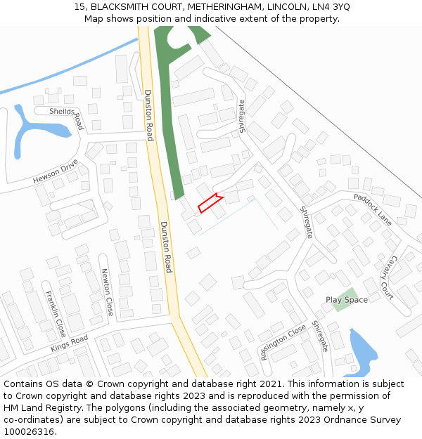 15, BLACKSMITH COURT, METHERINGHAM, LINCOLN, LN4 3YQ: Location map and indicative extent of plot