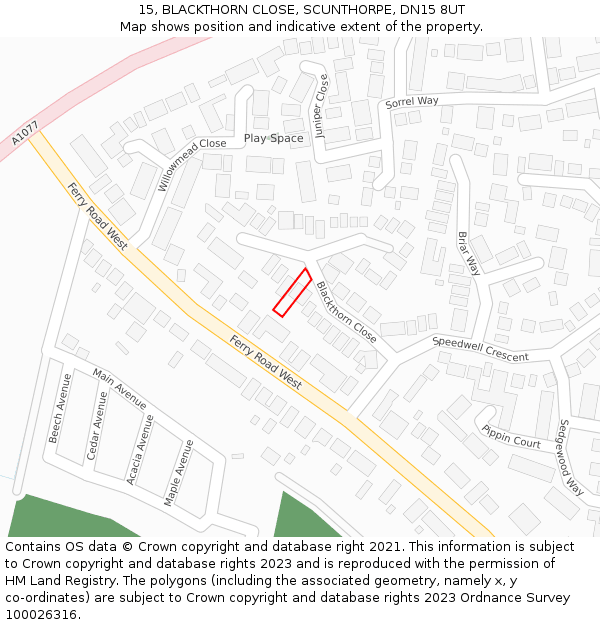 15, BLACKTHORN CLOSE, SCUNTHORPE, DN15 8UT: Location map and indicative extent of plot