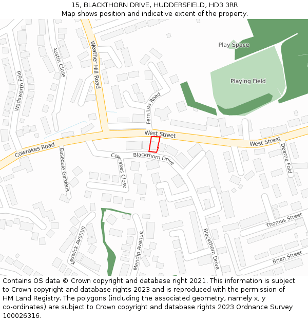 15, BLACKTHORN DRIVE, HUDDERSFIELD, HD3 3RR: Location map and indicative extent of plot