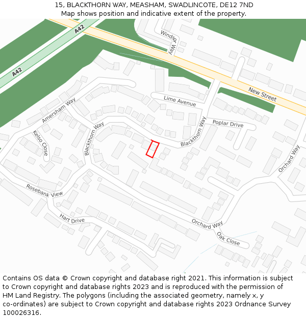 15, BLACKTHORN WAY, MEASHAM, SWADLINCOTE, DE12 7ND: Location map and indicative extent of plot