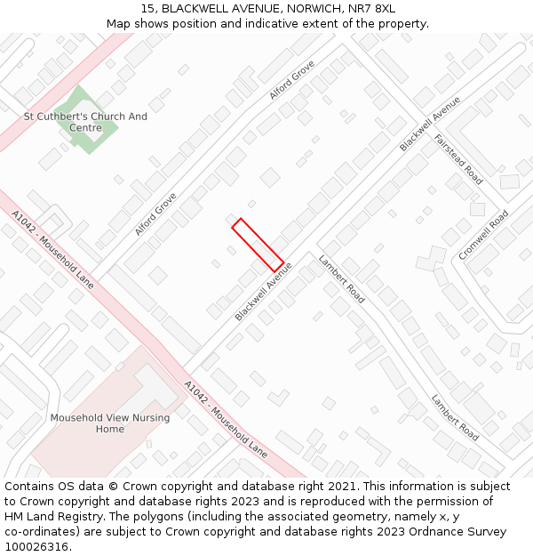 15, BLACKWELL AVENUE, NORWICH, NR7 8XL: Location map and indicative extent of plot