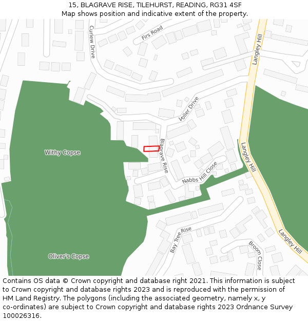 15, BLAGRAVE RISE, TILEHURST, READING, RG31 4SF: Location map and indicative extent of plot