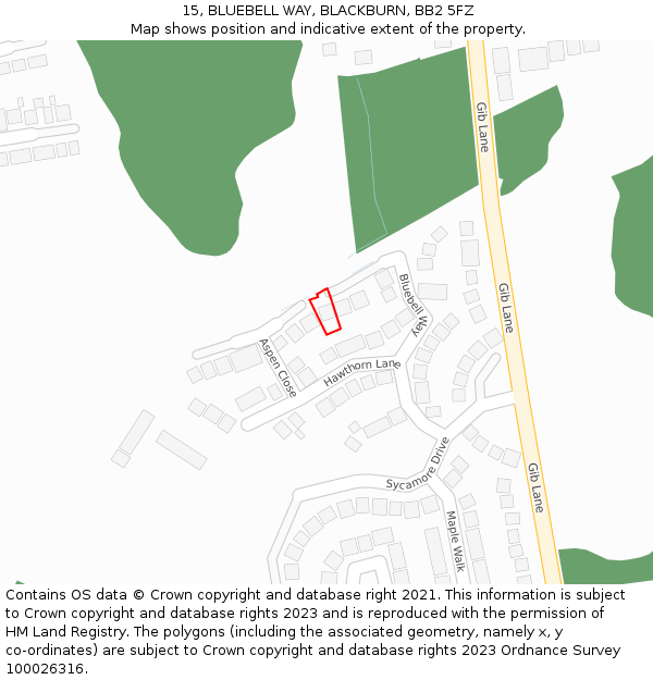 15, BLUEBELL WAY, BLACKBURN, BB2 5FZ: Location map and indicative extent of plot