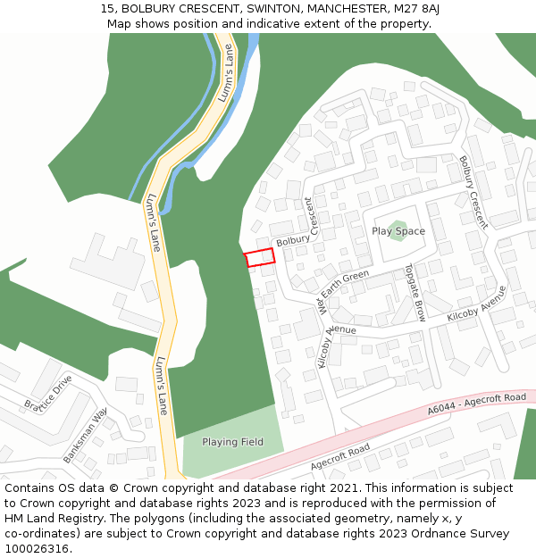 15, BOLBURY CRESCENT, SWINTON, MANCHESTER, M27 8AJ: Location map and indicative extent of plot