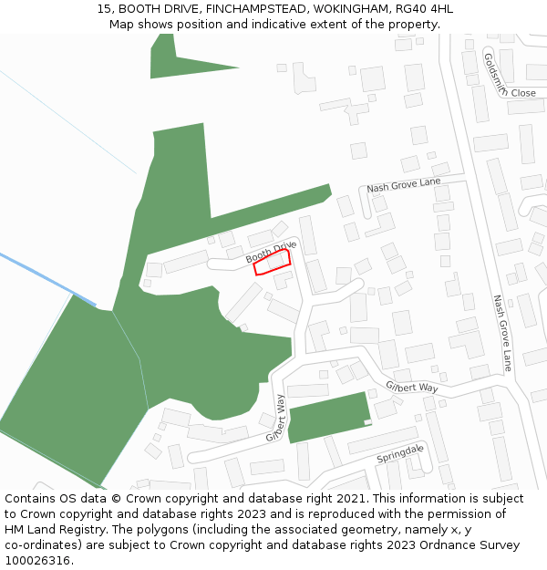 15, BOOTH DRIVE, FINCHAMPSTEAD, WOKINGHAM, RG40 4HL: Location map and indicative extent of plot