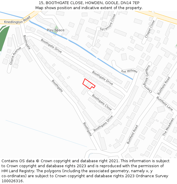 15, BOOTHGATE CLOSE, HOWDEN, GOOLE, DN14 7EP: Location map and indicative extent of plot