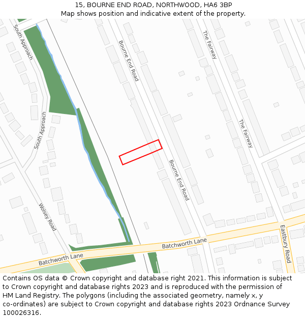 15, BOURNE END ROAD, NORTHWOOD, HA6 3BP: Location map and indicative extent of plot