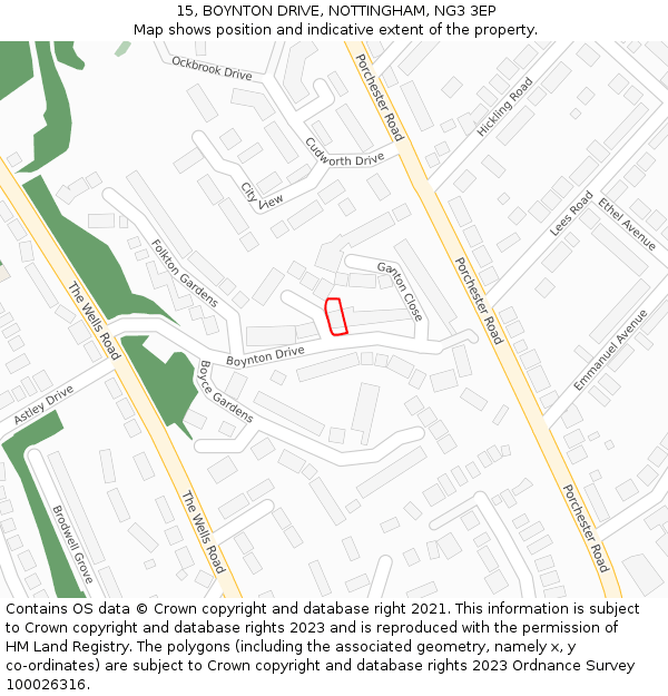 15, BOYNTON DRIVE, NOTTINGHAM, NG3 3EP: Location map and indicative extent of plot