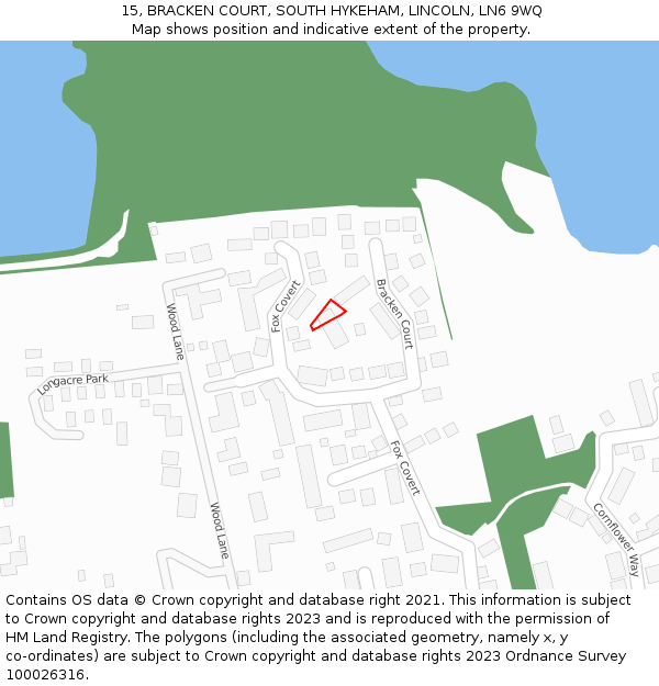 15, BRACKEN COURT, SOUTH HYKEHAM, LINCOLN, LN6 9WQ: Location map and indicative extent of plot