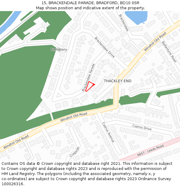 15, BRACKENDALE PARADE, BRADFORD, BD10 0SR: Location map and indicative extent of plot