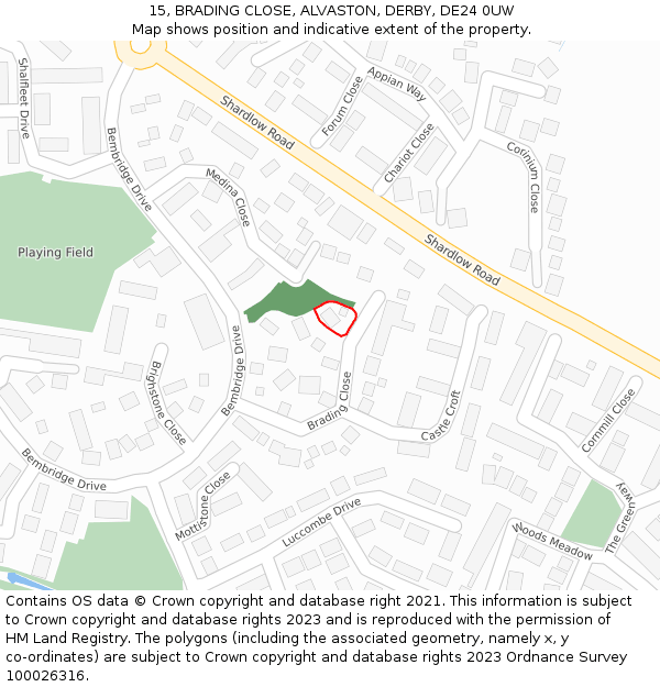 15, BRADING CLOSE, ALVASTON, DERBY, DE24 0UW: Location map and indicative extent of plot
