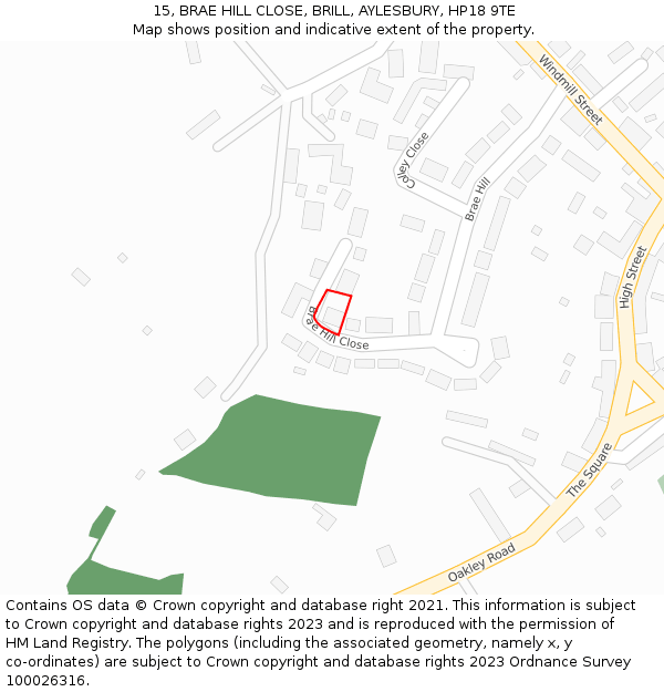 15, BRAE HILL CLOSE, BRILL, AYLESBURY, HP18 9TE: Location map and indicative extent of plot
