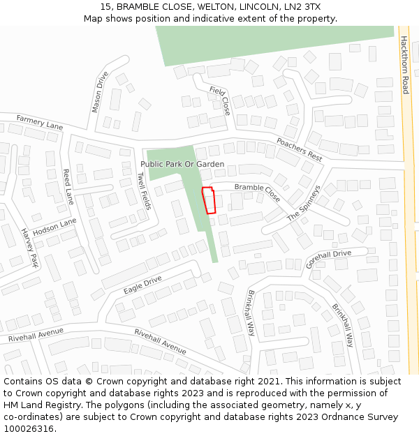 15, BRAMBLE CLOSE, WELTON, LINCOLN, LN2 3TX: Location map and indicative extent of plot