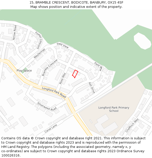15, BRAMBLE CRESCENT, BODICOTE, BANBURY, OX15 4SF: Location map and indicative extent of plot