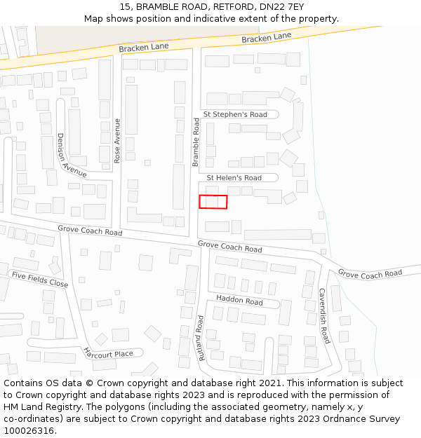 15, BRAMBLE ROAD, RETFORD, DN22 7EY: Location map and indicative extent of plot