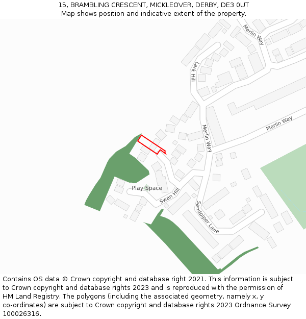 15, BRAMBLING CRESCENT, MICKLEOVER, DERBY, DE3 0UT: Location map and indicative extent of plot