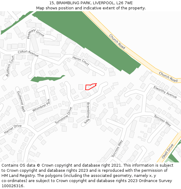 15, BRAMBLING PARK, LIVERPOOL, L26 7WE: Location map and indicative extent of plot