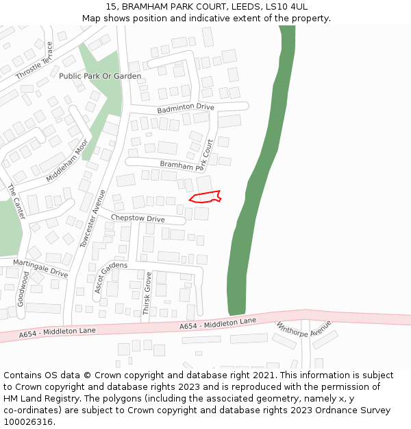15, BRAMHAM PARK COURT, LEEDS, LS10 4UL: Location map and indicative extent of plot