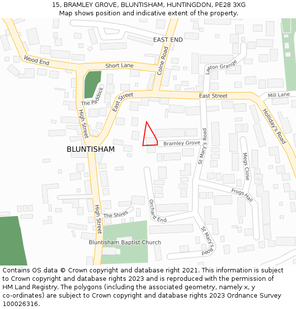 15, BRAMLEY GROVE, BLUNTISHAM, HUNTINGDON, PE28 3XG: Location map and indicative extent of plot