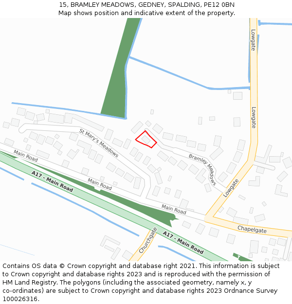 15, BRAMLEY MEADOWS, GEDNEY, SPALDING, PE12 0BN: Location map and indicative extent of plot