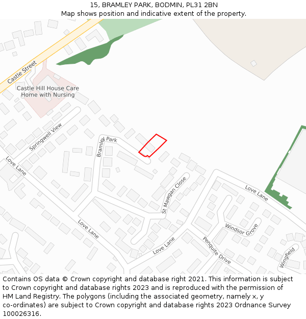 15, BRAMLEY PARK, BODMIN, PL31 2BN: Location map and indicative extent of plot