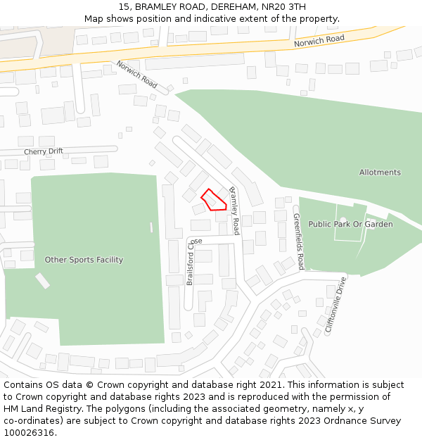 15, BRAMLEY ROAD, DEREHAM, NR20 3TH: Location map and indicative extent of plot