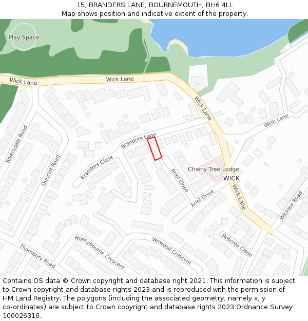15, BRANDERS LANE, BOURNEMOUTH, BH6 4LL: Location map and indicative extent of plot