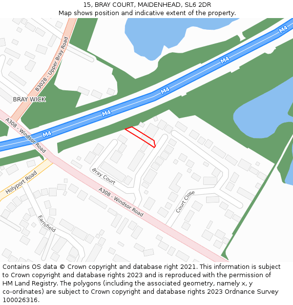 15, BRAY COURT, MAIDENHEAD, SL6 2DR: Location map and indicative extent of plot