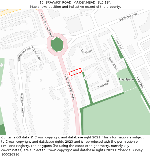 15, BRAYWICK ROAD, MAIDENHEAD, SL6 1BN: Location map and indicative extent of plot