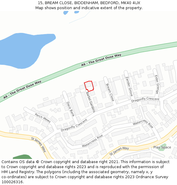 15, BREAM CLOSE, BIDDENHAM, BEDFORD, MK40 4UX: Location map and indicative extent of plot