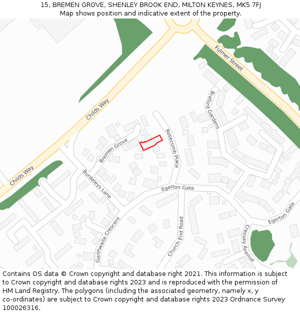 15, BREMEN GROVE, SHENLEY BROOK END, MILTON KEYNES, MK5 7FJ: Location map and indicative extent of plot